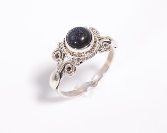 Blue Sandstone Sterling Silver Ring – Handmade Elegant Jewelry