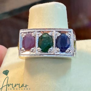 お母さんのためのカスタムファミリー誕生石リング、本物のルビー、エメラルド、サファイア、トパーズマルチストーンジュエリー