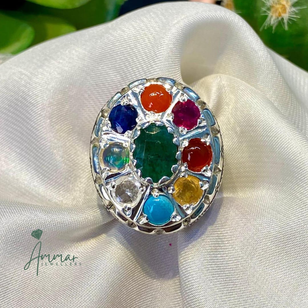 Navratan Rings Handmade Sterling Silver Navratna Ring – Nine Gemstone Talisman - Etsy