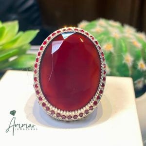 Handmade Sterling Silver Mens Ruby Signet Ring, Ottoman Style, Chunky Band (US 4-14)