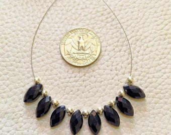 Faceted Black Obsidian Marquise Beads, Handmade Gemstone Beads (8 Pcs)