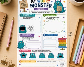 Kids Worry Monster Journal Printable | Anxiety Support Activity Template