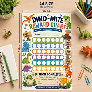 Dinosaur Kids Reward Behaviour Star Chart for kids (Printable A4 Digital Template)