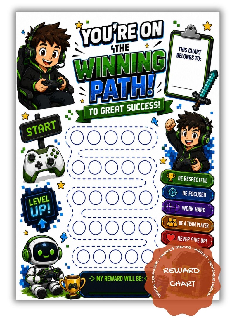 Gaming Personalised Reward Chart for Behavior and Chores Printable ...