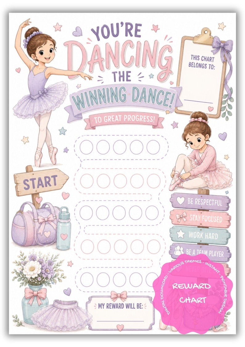 Dancing Reward Chart Printable Template for Kids Behavior Chores - Etsy ...