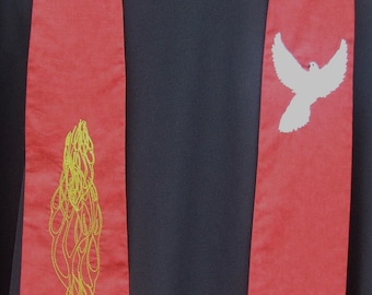 Clergy Stole, vestment, Red , flames,dove, Pentecost, Ordination MADE TO ORDER