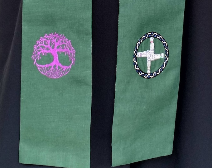 Clergy Stole, Vestments, Pastor Stole, Priest Stole, Custom Embroidered Stole. Green