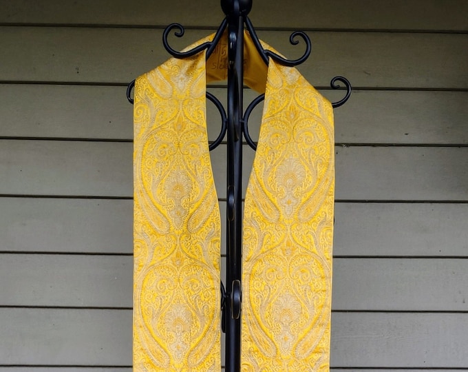 Clergy Stole, vestment,Gold Brocade with brush fringe READY TO SHIP