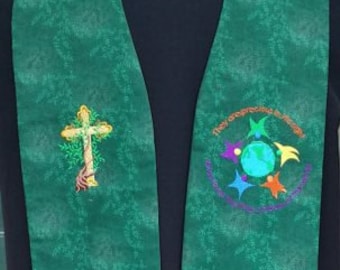 clergy stole, Priest Stole, Pastor's Stole, vestment  Children of the World, MADE to ORDER