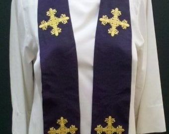 Clergy Stole, Vestment with Small Elegant Crosses, any Liturgical color, MADE to ORDER