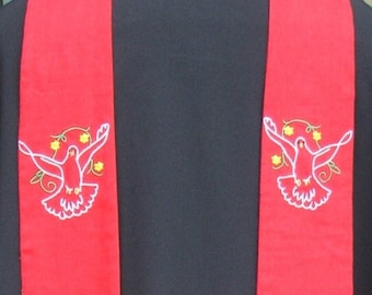 Clergy stole, vestment, Pentecost Dove , Red MADE to ORDER