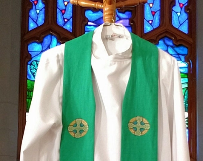 Clergy Stole, vestment, Celtic Cross in Green, MADE TO ORDER