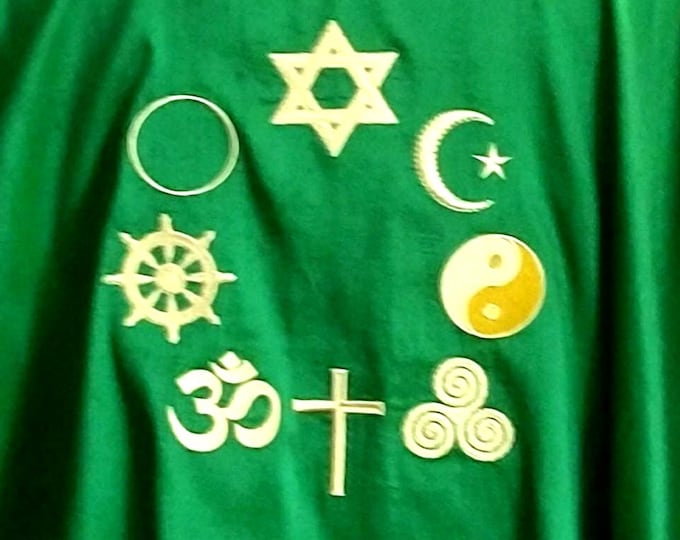 Chasuble for Pastors and Priests with ring of Interfaith Symbols,  Any color or fabric MADE to ORDER