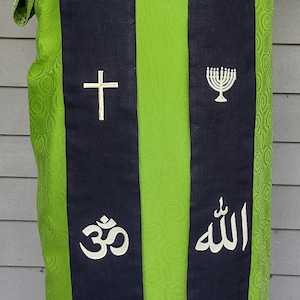 Clergy Stole,Interfaith, up to 12 symbols, embroidered, Custom MADE TO ORDER