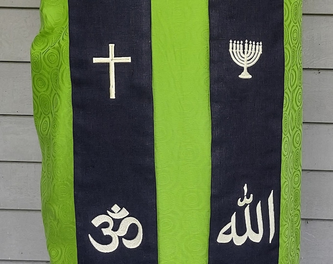 Clergy Stole,Interfaith, up to 12 symbols, embroidered, Custom MADE TO ORDER