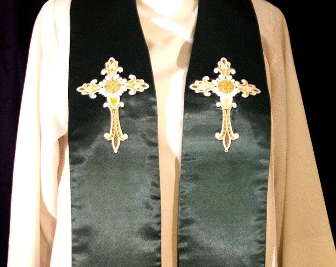 Clergy Stole,vestment, gold and white lace cross, Any Color MADE TO ORDER