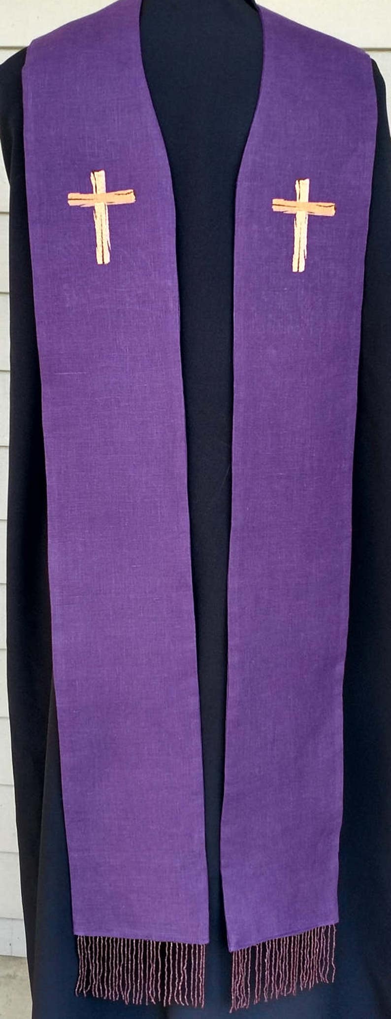 Clergy Stole, Vestment, Lent, Purple, Reversible With Wood Cross, Names
