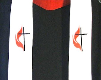Clergy Stole, Pastor Stole, Priest Stole, Vestment, White, United Methodist symbol, UMC, Made to Order