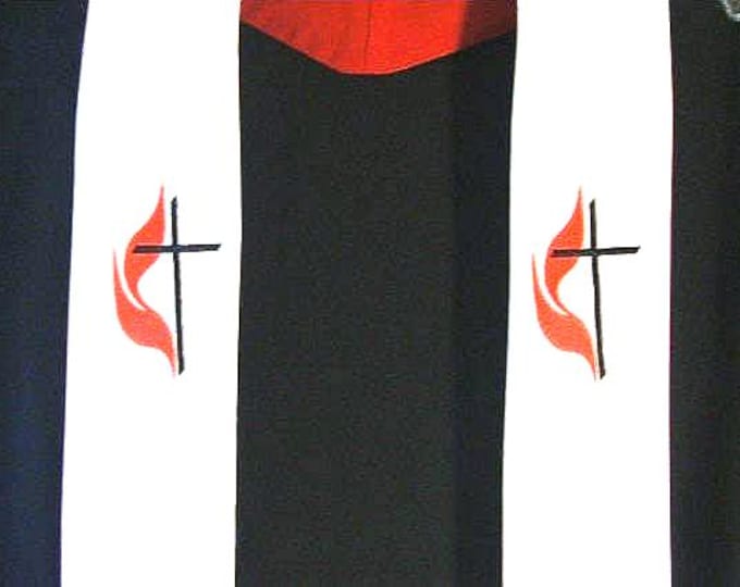 Clergy Stole, Pastor Stole, Priest Stole, Vestment, White, United Methodist symbol, UMC, Made to Order