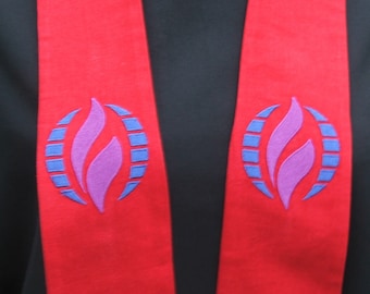 clergy stole, Priest stole, Pastor stole, vestment, MCC logo, Red, MADE to ORDER