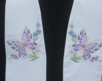 Clergy Stole, vestment, White with multicolored Butterfly, MADE TO ORDER