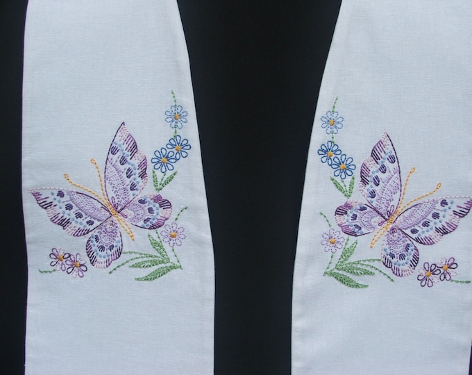 Clergy Stole, vestment, White with multicolored Butterfly, MADE TO ORDER