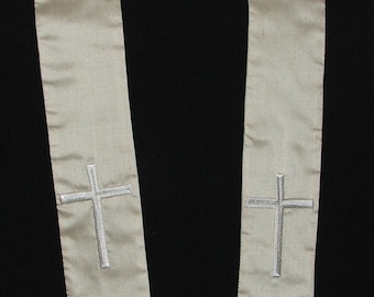 Chaplain's Stole for Hospice, Nursing Home, Home visits, Funerals, summer preaching, white on white, MADE to ORDER