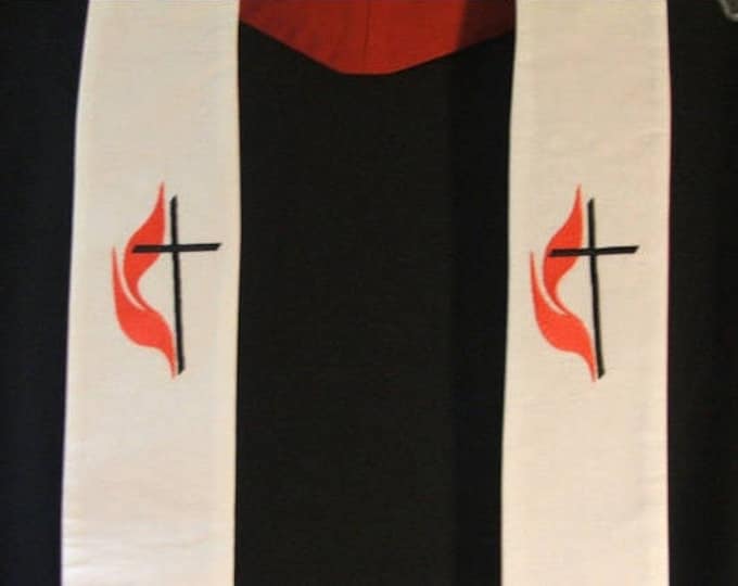 Clergy Stole, Pastor Stole, Priest Stole, Vestment, White, United Methodist symbol, UMC, Made to Order