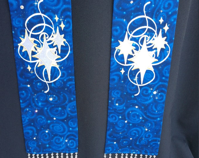 Clergy Stole, vestment, Advent Stars Blue or purple MADE TO ORDER