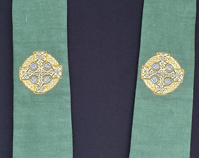 Clergy Stole, vestment, Celtic Cross in Red, Green, Blue Purple, or White, MADE TO ORDER