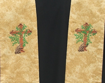 Clergy Stole, Vestment, Tree of LIfe Cross design MADE TO ORDER