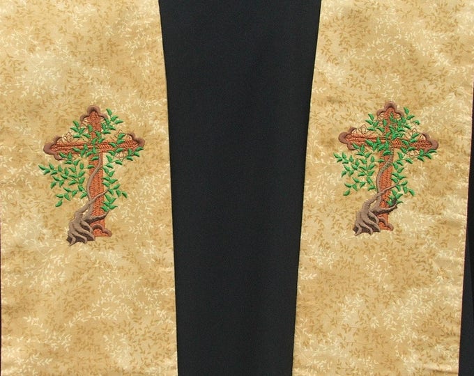 Clergy Stole, Vestment, Tree of LIfe Cross design MADE TO ORDER