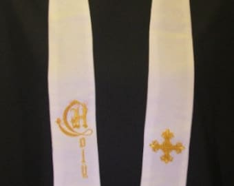 Clergy Stole, Chaplain's Stole, Hospice, Nursing Home, Home visits, Funerals, white and gold, MADE to ORDER