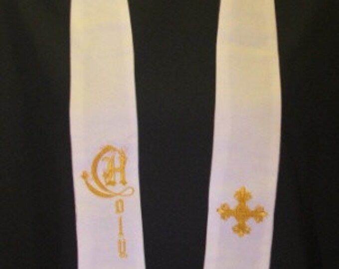 Clergy Stole, Chaplain's Stole, Hospice, Nursing Home, Home visits, Funerals, white and gold, MADE to ORDER