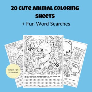 Cute Animal Coloring Pages With Word Searches - Printable Activity Book ...