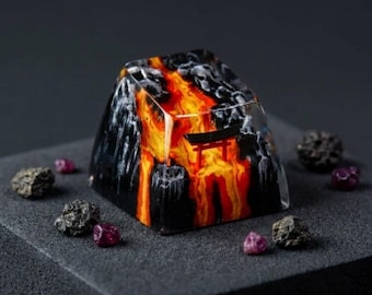 Tecla artesanal Volcano Torii, Tecla de resina Montanha de Lava, Decoração de teclado de verão, Tecla para teclado mecânico, Presente artesanal personalizado