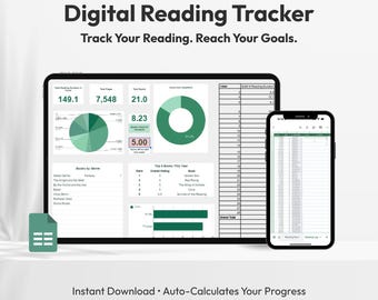 Reading Tracker Spreadsheet | Digital Book Log | Google Sheets | Track Pages, Time & Goals | Editable Reading Journal