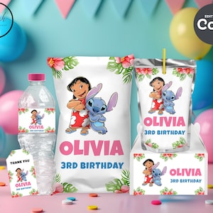 lilo and stitch party favors template party supplies birthday party bundle party decorations thank you tags chips bag capri sun template B09