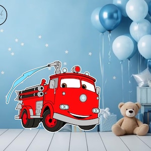 fire truck Red cars cutout props, cars Birthday backdrop party cutouts standees, yard cutout digital cutout, cars Baby shower decor