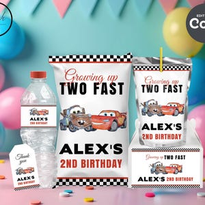 Cars birthday party favors templates Cars chip bags Cars thank you tag cars water bottle labels cars capri sun party decor supplies B03