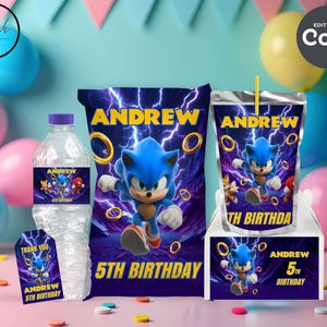sonic birthday party favors templates sonic party favors sonic chip bag sonic water bottle sonic thank you tags party supplies editable B01