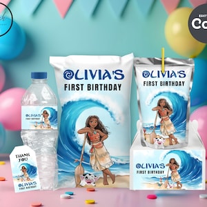 Moana Geburtstag Gastgeschenke Vorlagen Moana Chip Taschen Moana Danke Tags Moana Party Dekor Moana Party Lieferungen editierbar printable B02