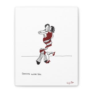 Dancing With You - Canvas Print, Dancing Couple, Girlfriend Love Illustration, Stretched Matte, Home Wall Art Decor, Valentine&#39;s Gift