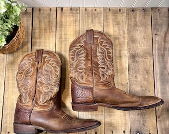 Vintage Nocona Cowboy Boots Mens 10 D Brown Leather Western Stitching