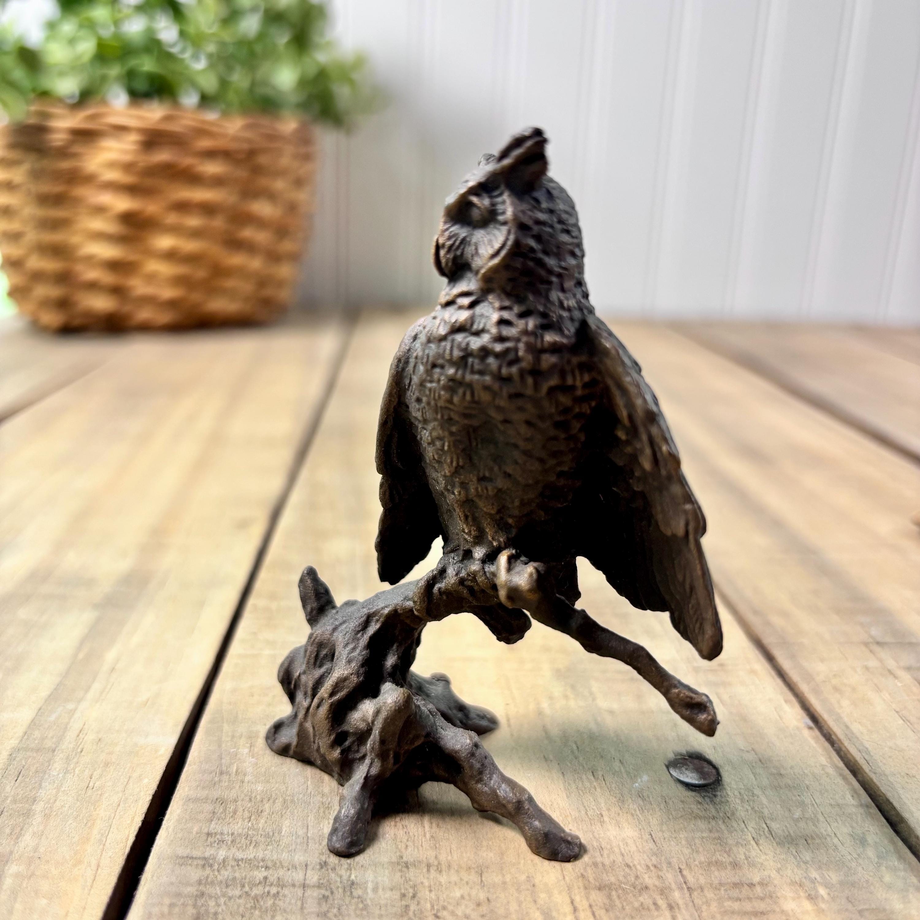 Vintage Avon Bronze Great Horned Owl American Wildlife Sculpture with Box