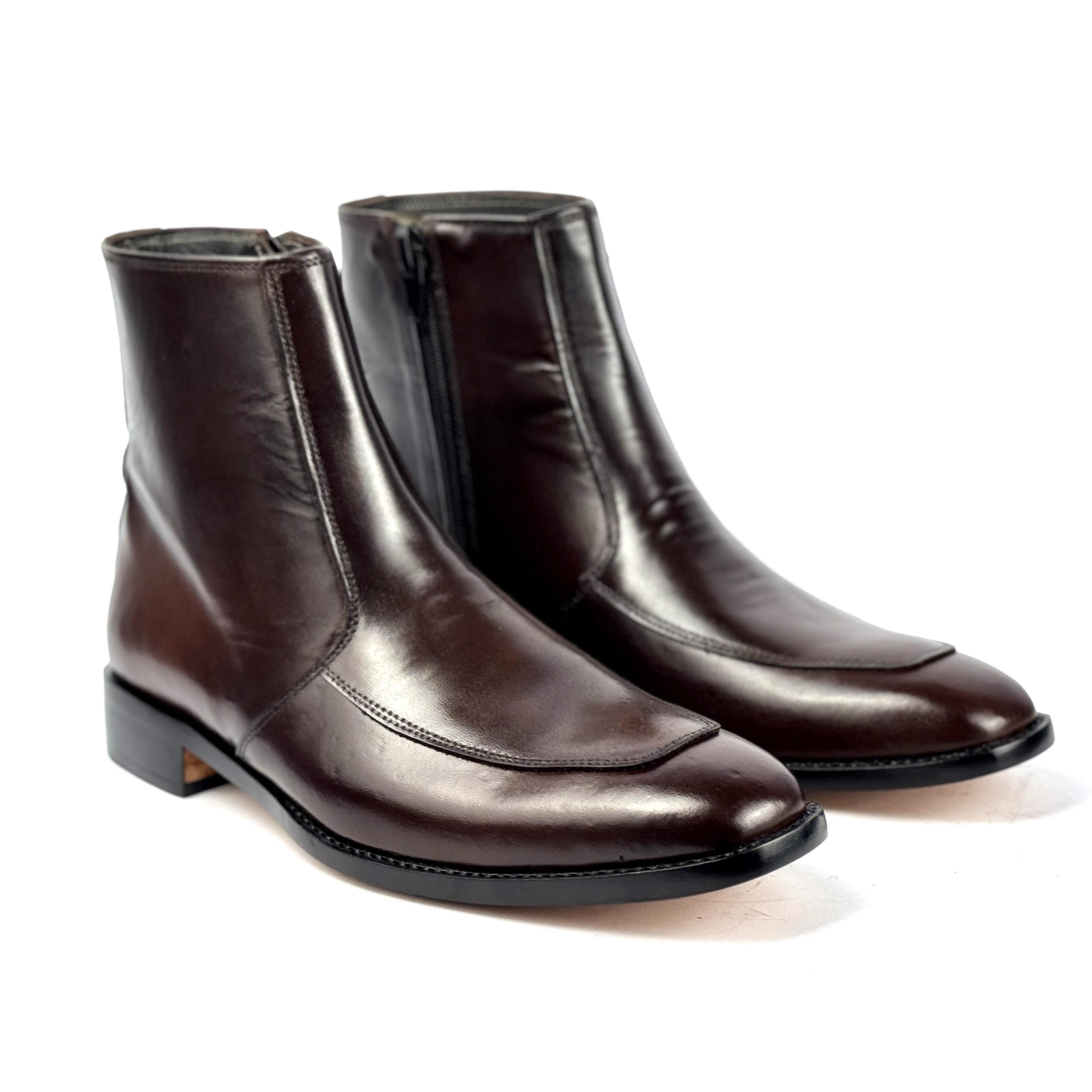 Handmade Dark Brown Zip Boots, Men's Chocolate Leather Ankle Boots, Custom Square Toe Boots, Premium Full Grain Leather - Etsy Israel Handmade Dark Brown Zip Boots, Men's Chocolate Leather Ankle Boots, Custom Square Toe Boots, Premium Full Grain Leather - Etsy Israel