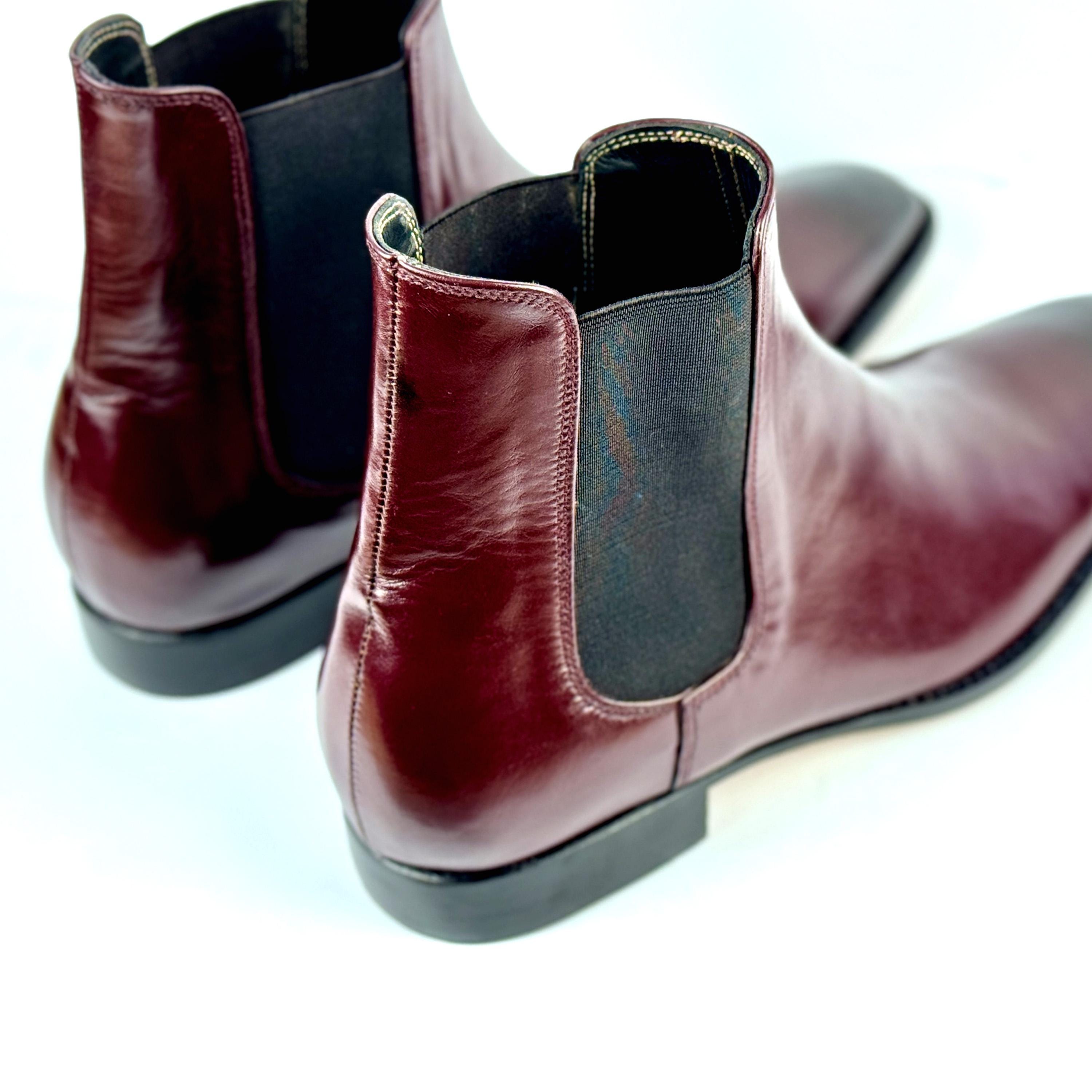 Handmade Burgundy Chelsea Boots, Men