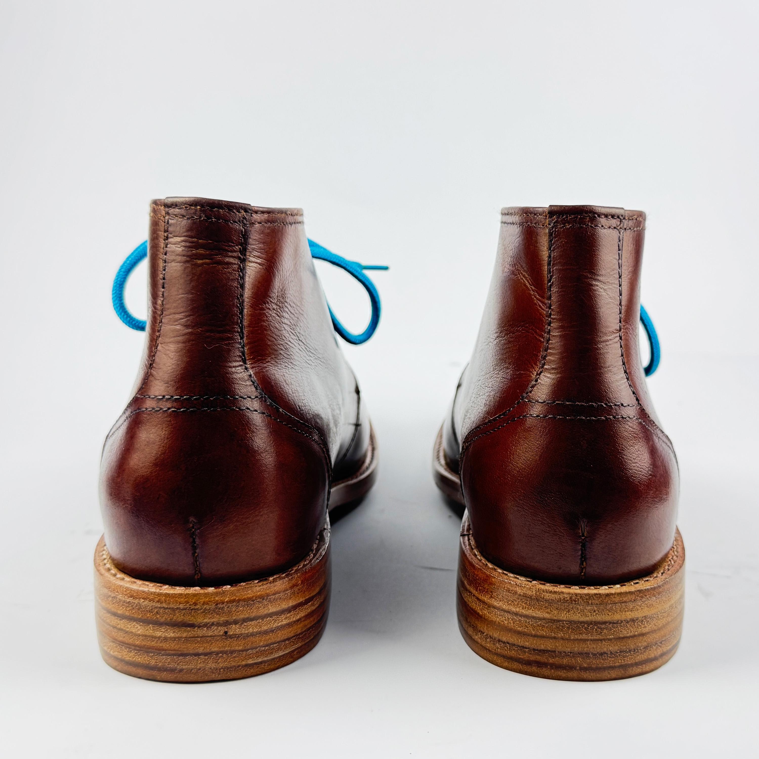 Brown Leather Chukka Boots with Blue Laces Men main image 3