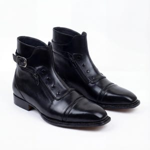 Mens Dress Boots | Black Leather Cap Toe Full Grain Ankle Boots with Zipper for Formal Wear, Wedding, Office | Unique Gift for Him