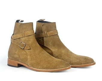 Handgefertigte Wildleder-Jodhpur-Stiefel mit seitlicher Schnalle, Premium-Stiefel für Herren, luxuriöse Wildlederstiefel für Freizeit- und formelle Kleidung